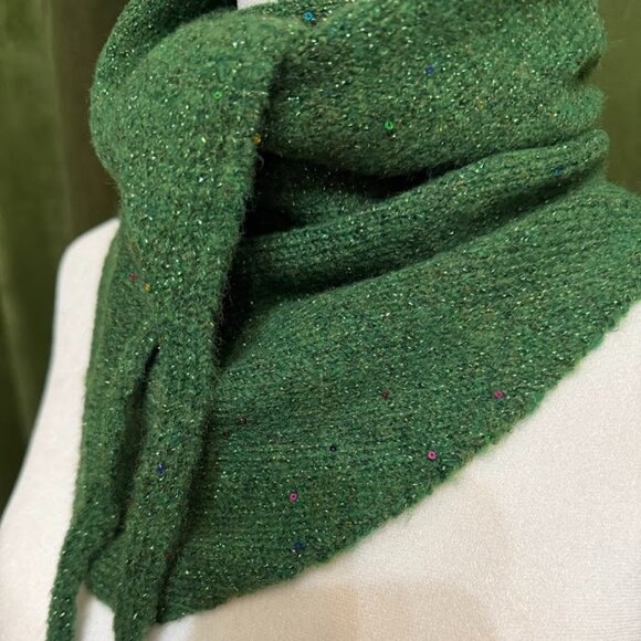 Soft Green Sparkly Knit Shawl Wrap Scarf - Picture 3 of 4